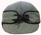 Our 100% Wool Railroad cap made in the USA has a inside flap that folds down and the outside flap for the real cold times. sizes 6 7/8 to 7 5/8.
